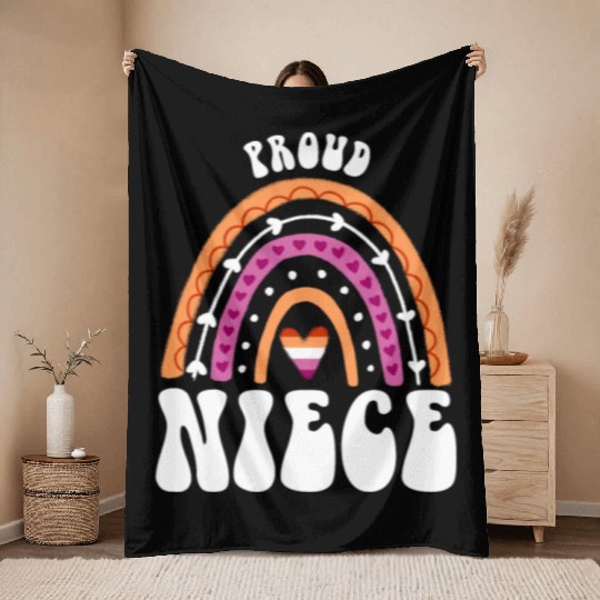 Proud Niece Lesbian Pride Rainbow Throw Blankets
