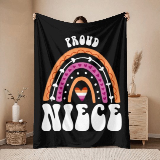 Proud Niece Lesbian Pride Rainbow Throw Blankets