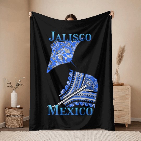 Jalisco Vacation Tribal Stingrays Throw Blankets