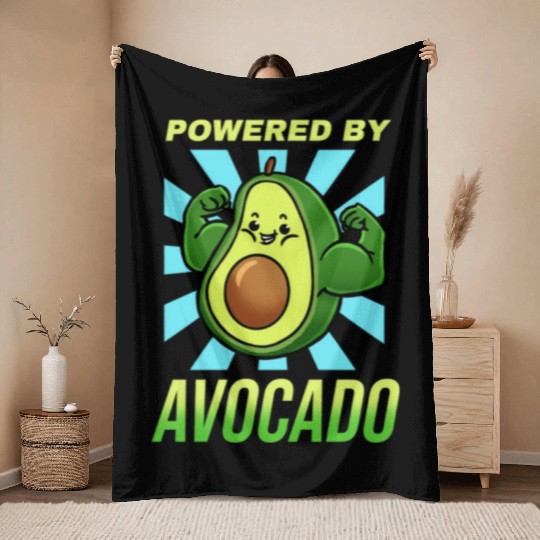Powered By Avocado For Avocado Lover Throw Blankets