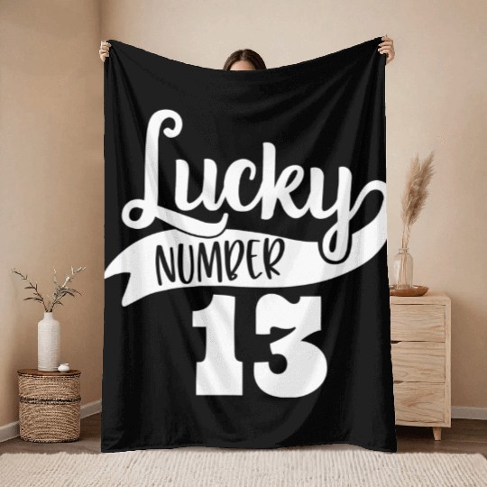 Lucky Number 13 Birthday Party Design Throw Blankets