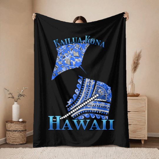 Kailua Kona Vacation Tribal Stingrays Throw Blankets