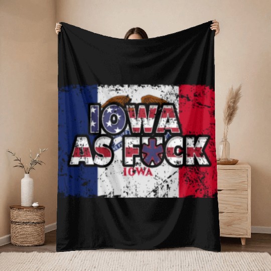 America US Flag State Flag Iowa Throw Blankets