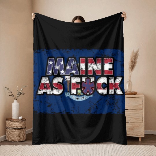 America US Flag State Flag Maine Throw Blankets