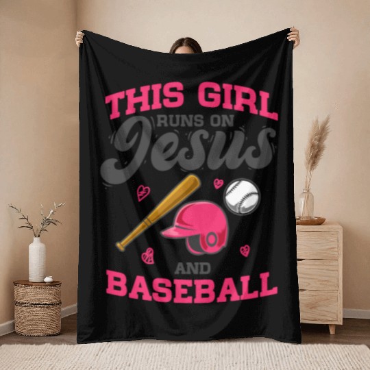 Pitcher Bat This Girl Runs On Jesus And Baseball Throw Blankets