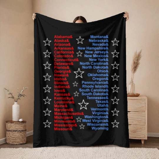Patriotic Fifty States Red White Blue Throw Blankets