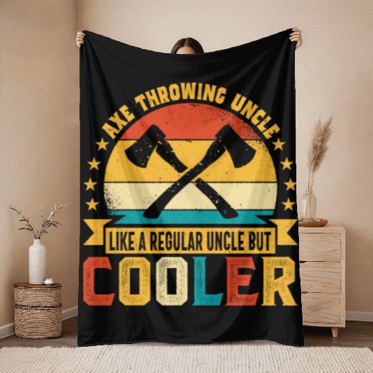 Retro Axe Throwing Uncle - Like a Regular Uncle Throw Blankets