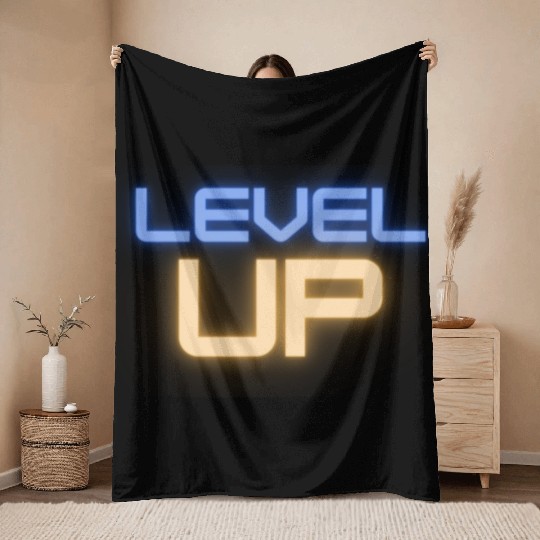 Black Level Up Neon Typography Throw Blankets