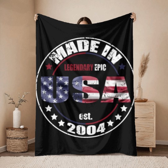 Birthday Saying Born USA 2004 Throw Blankets