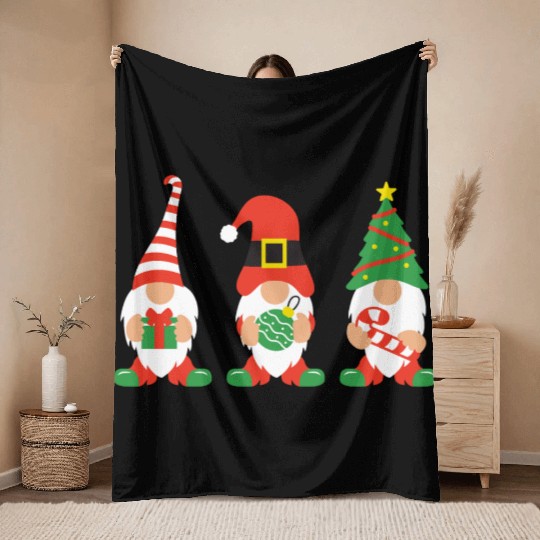 Christmas Gnomes with candy cane, gift Throw Blankets