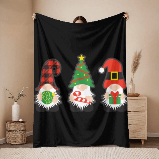 Christmas Gnomes with candy cane, gift Throw Blankets
