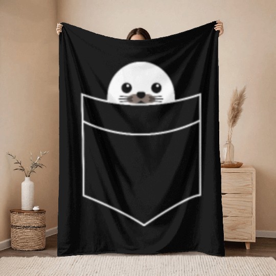 Seal In The Pocket harbor Seal Sea Lion Ocean Throw Blankets