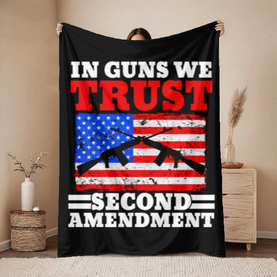 In Guns We Trust Second Amendment Gun Rights USA Throw Blankets