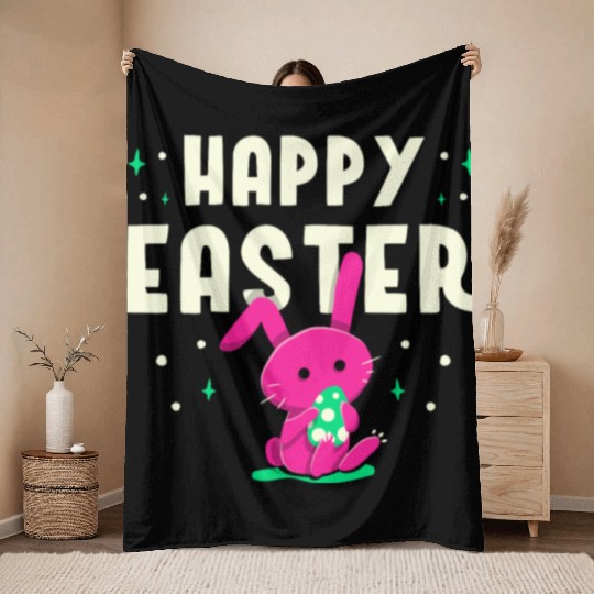 Happy Easter Egg Bunny Sayings Throw Blankets