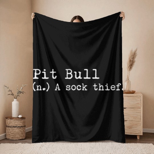 A Sock Thief Pit Bull Throw Blankets