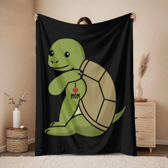 I Love Mom Tattoo Tortoise Throw Blankets