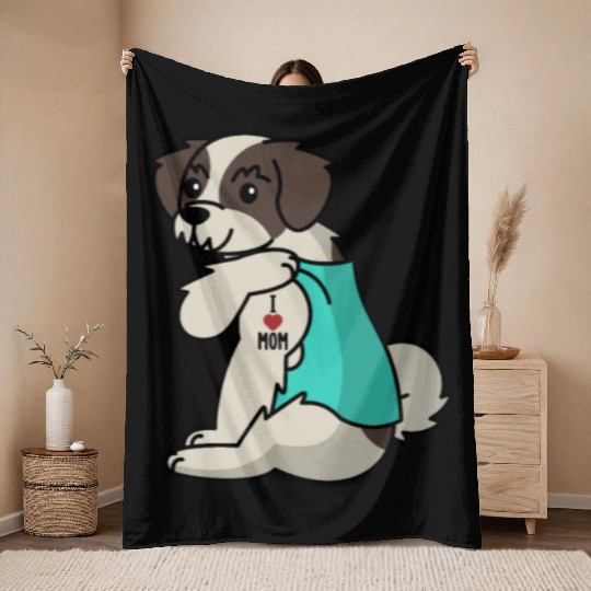 I Love Mom Tattoo Shih Tzu Throw Blankets