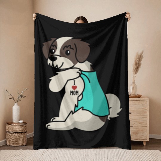 I Love Mom Tattoo Shih Tzu Throw Blankets