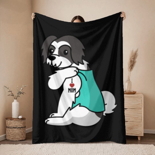 I Love Mom Tattoo Lhasa Apso Throw Blankets