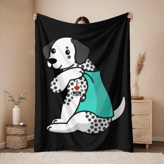 I Love Mom Tattoo Dalmatian Throw Blankets