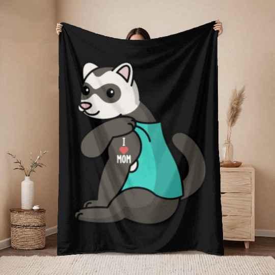 I Love Mom Tattoo Ferret Throw Blankets