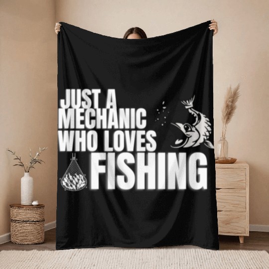 Just a Mechanic who loves Fishing Throw Blankets