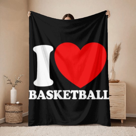 I Love Basketball Red Heart Hoop B-Ball Basketball Throw Blankets