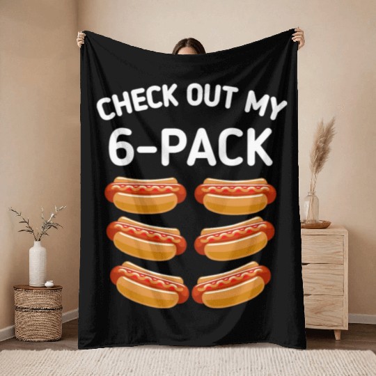 check out my 6 pack Hot dog funny gift hot dogs Throw Blankets