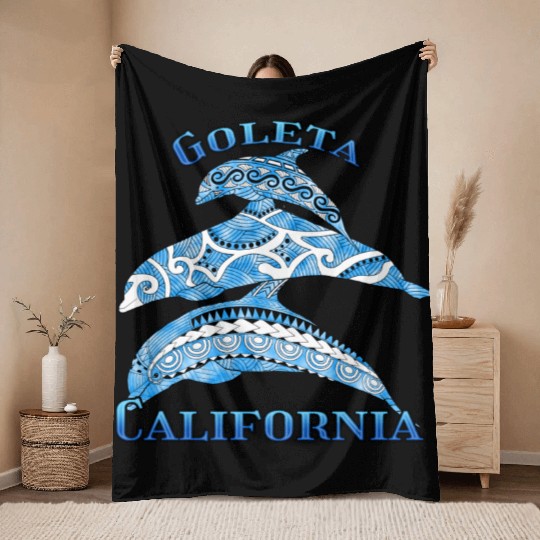 Goleta California Vacation Tribal Dolphins Throw Blankets