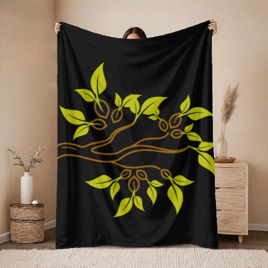 Tree branches and tree leaves - modern artwork Throw Blankets