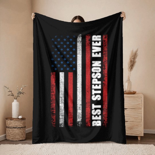 Best Step Son Ever 4th of July Independence Day US Throw Blankets