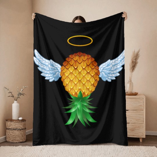 Cute Swinger Upside Down Pineapple Angel Wings Throw Blankets