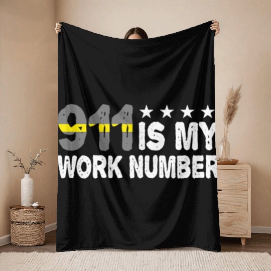 911 Is My Work Number Yellow Line Police Dispatch Throw Blankets