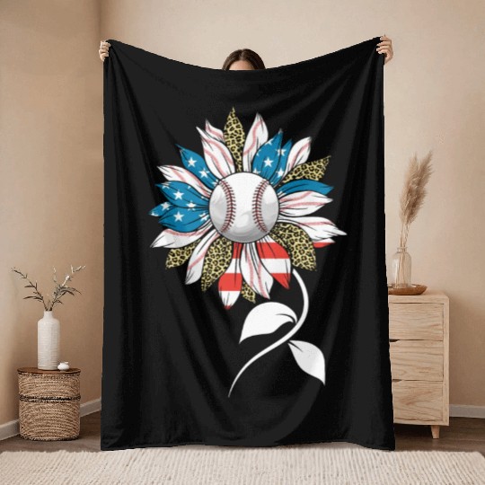 US Leopard Baseball Sunflower Women American Flag Throw Blankets