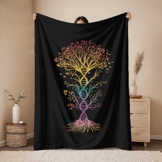 DNA Tree of Life Genetics Colorful Science Throw Blankets