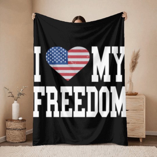 Patriotic American Flag I Heart Freedom, I Love Throw Blankets