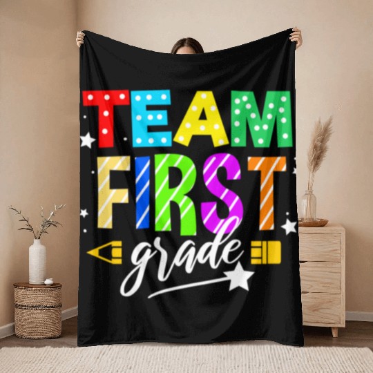 Team First Grade For Elementary Teacher Throw Blankets