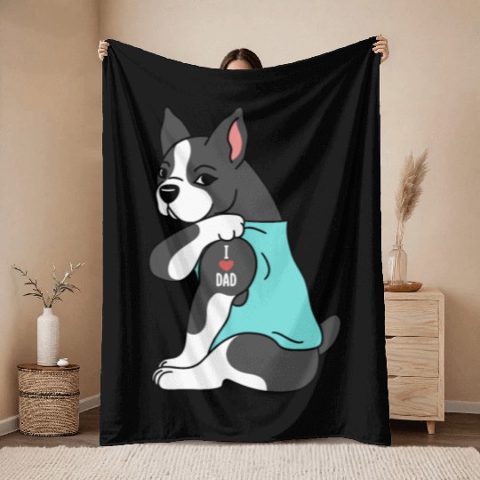 I Love Dad Boston Terrier Throw Blankets