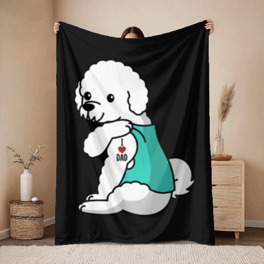 I Love Dad Bichon Frise Throw Blankets