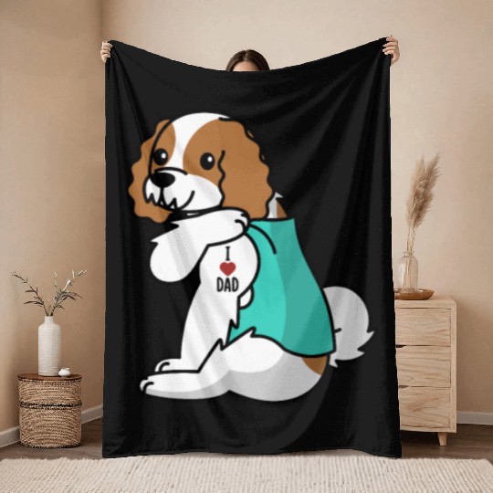 I Love Dad Cavalier King Charles Spaniel Throw Blankets