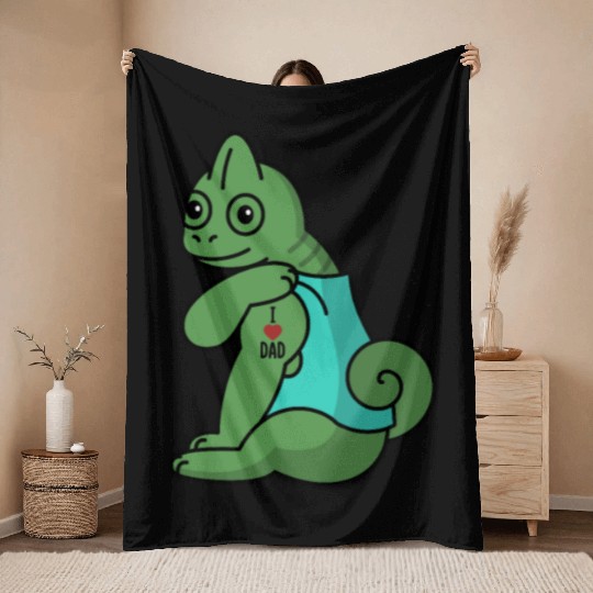 I Love Dad Chameleon Reptile Throw Blankets
