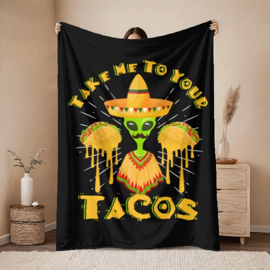 Funny Mexican Alien Taco Lover Throw Blankets