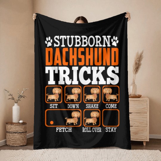 Stubborn Dachshund Tricks Funny Puppy Dog Lover Throw Blankets