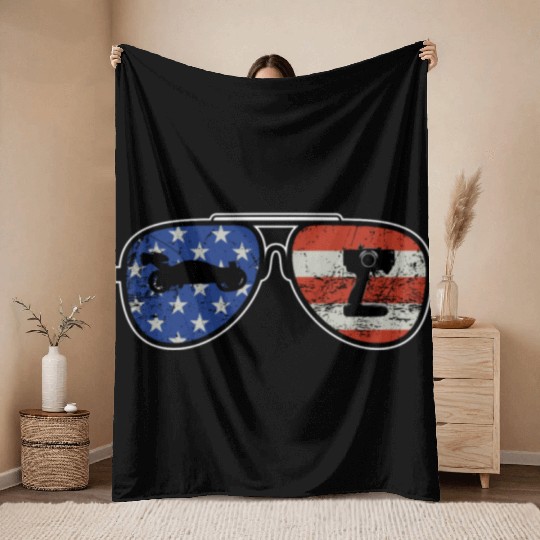 American Flag with RC Car and remote control Throw Blankets