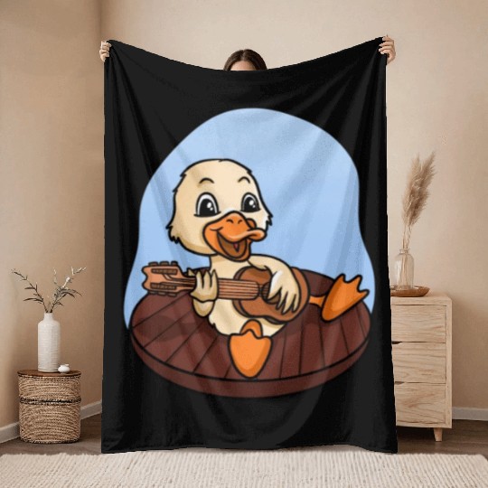 Duck Playing Guitar Throw Blankets