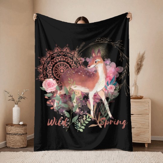 Sweet Deer In Wild Spring - 3 Throw Blankets