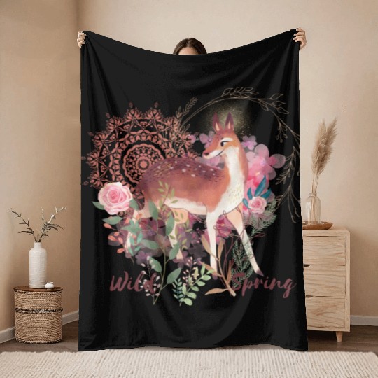 Sweet Deer In Wild Spring - 5 Throw Blankets