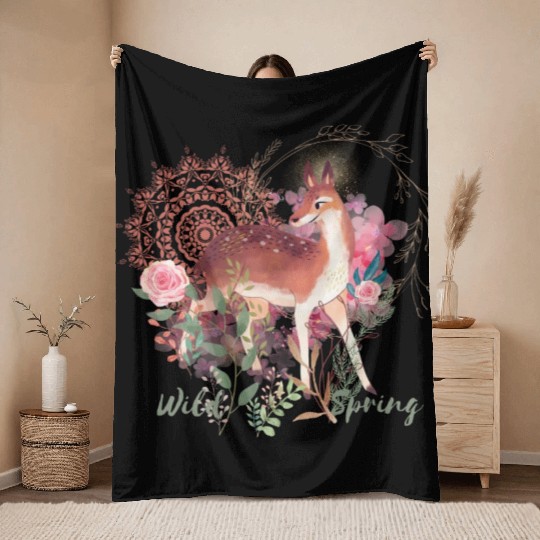 Sweet Deer In Wild Spring - 8 Throw Blankets