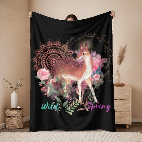 Sweet Deer In Wild Spring - 13 Throw Blankets