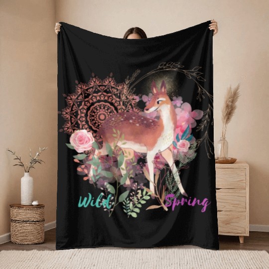 Sweet Deer In Wild Spring - 13 Throw Blankets